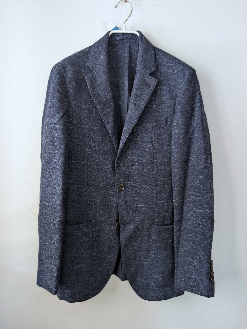 Eleventy Navy Tweed Blazer (wool-linen blend, 38R)
